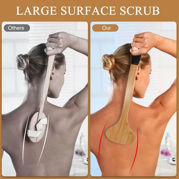 OWIIZI Back Scrub Brush for Shower,Stiff Boar Bristles Bamboo Curved Long Handle