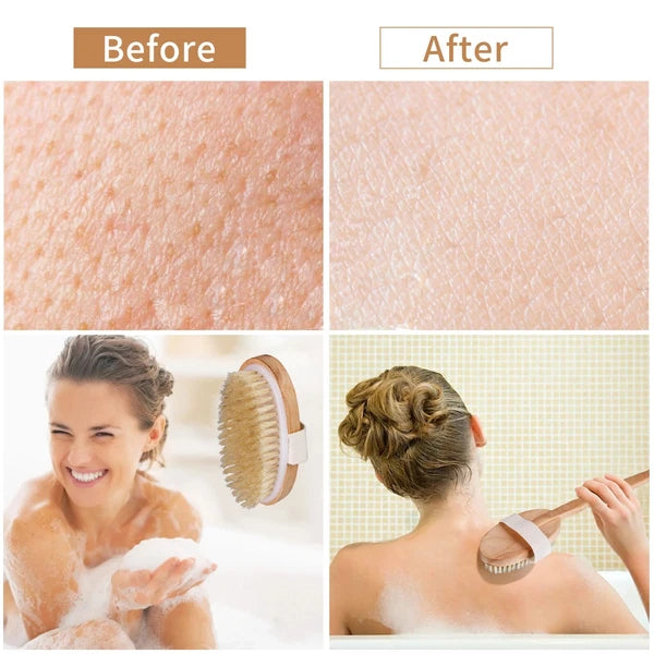 Premium Dry Skin Brush - Natural Bristle Wooden Scrubber for Spa & Shower Use US
