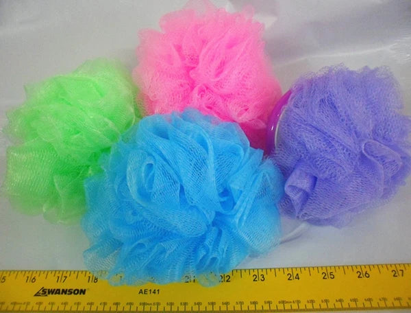 2 pcs NEW Bath Brush Soft Mesh Scrubber Ball with Handle GREEN PINK PURPLE BLUE