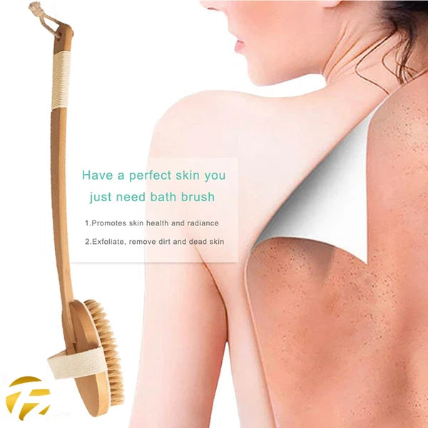 51cm Extra Long Handle Natural Wooden Shower Bath Body Brush Back Scrubber UK