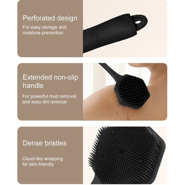 Back Scrubber for Shower Soft Silicone Bath Body Brush with Long Handle