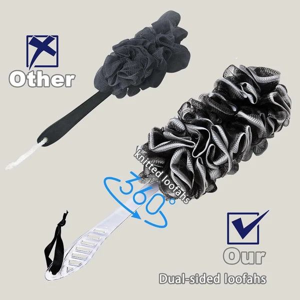 2Pack Back Scrubber for Shower, Dual-Sided Loofah on a Stick as Shower Brush Exf