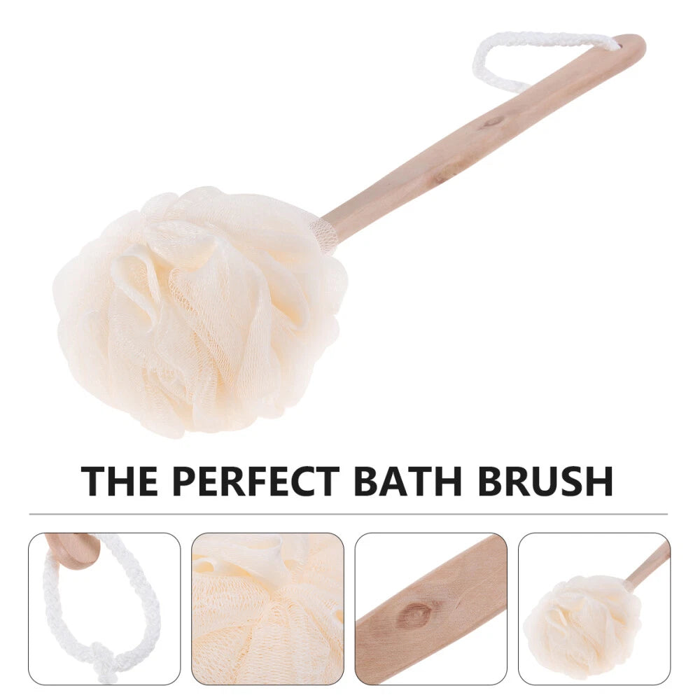 Back Wash Loofah Sponge Stick Bum Scrubber for Shower Mesh Bath Brush Pouf Man