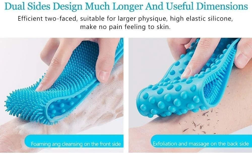 Silicone Bath Towel Rub Body Brush Shower Pull Back Strip Scrubber Exfoliat Lot