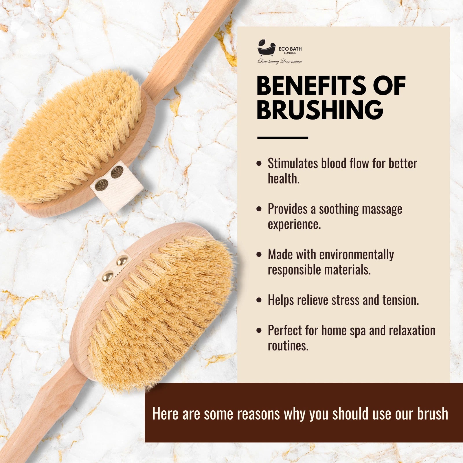 Eco Bath London Natural Hard Sisal Body Brush with Detachable Handle