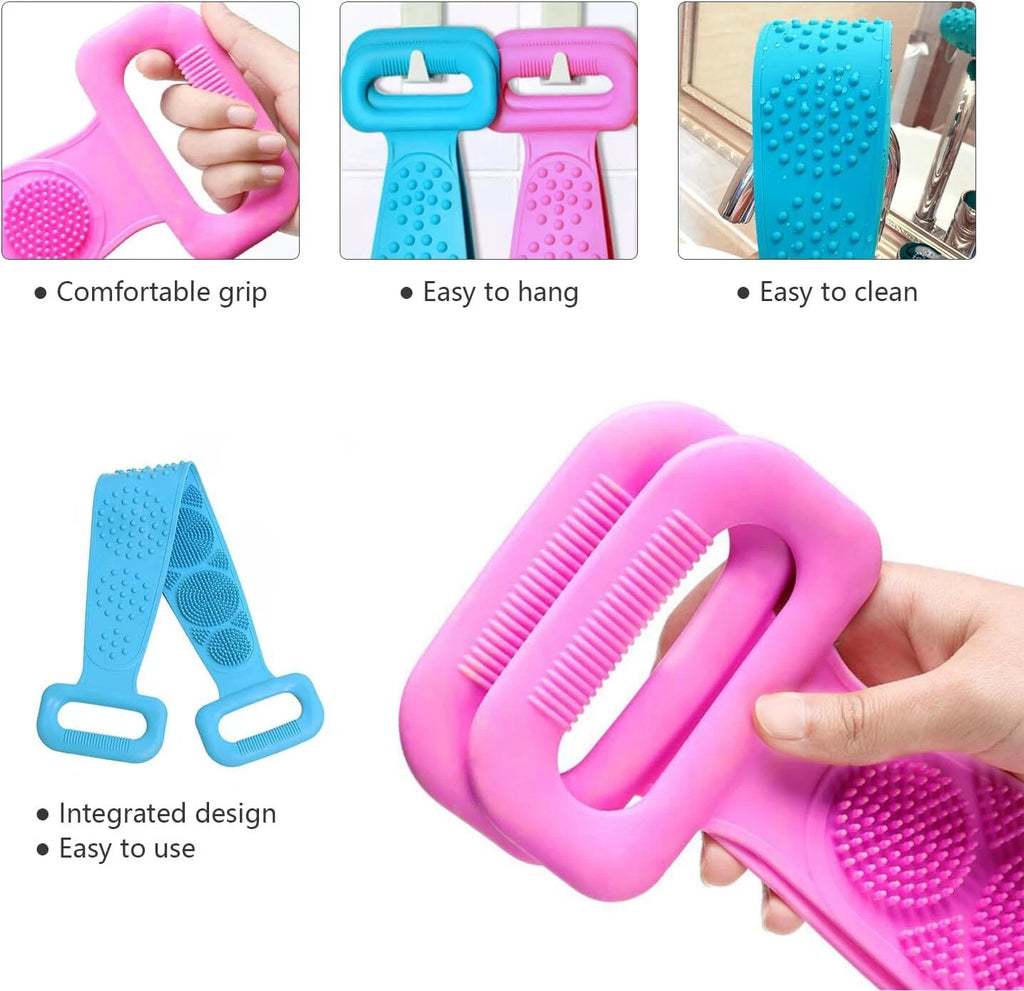Silicone Bath Towel Rub Body Brush Shower Pull Back Strip Scrubber Exfoliating