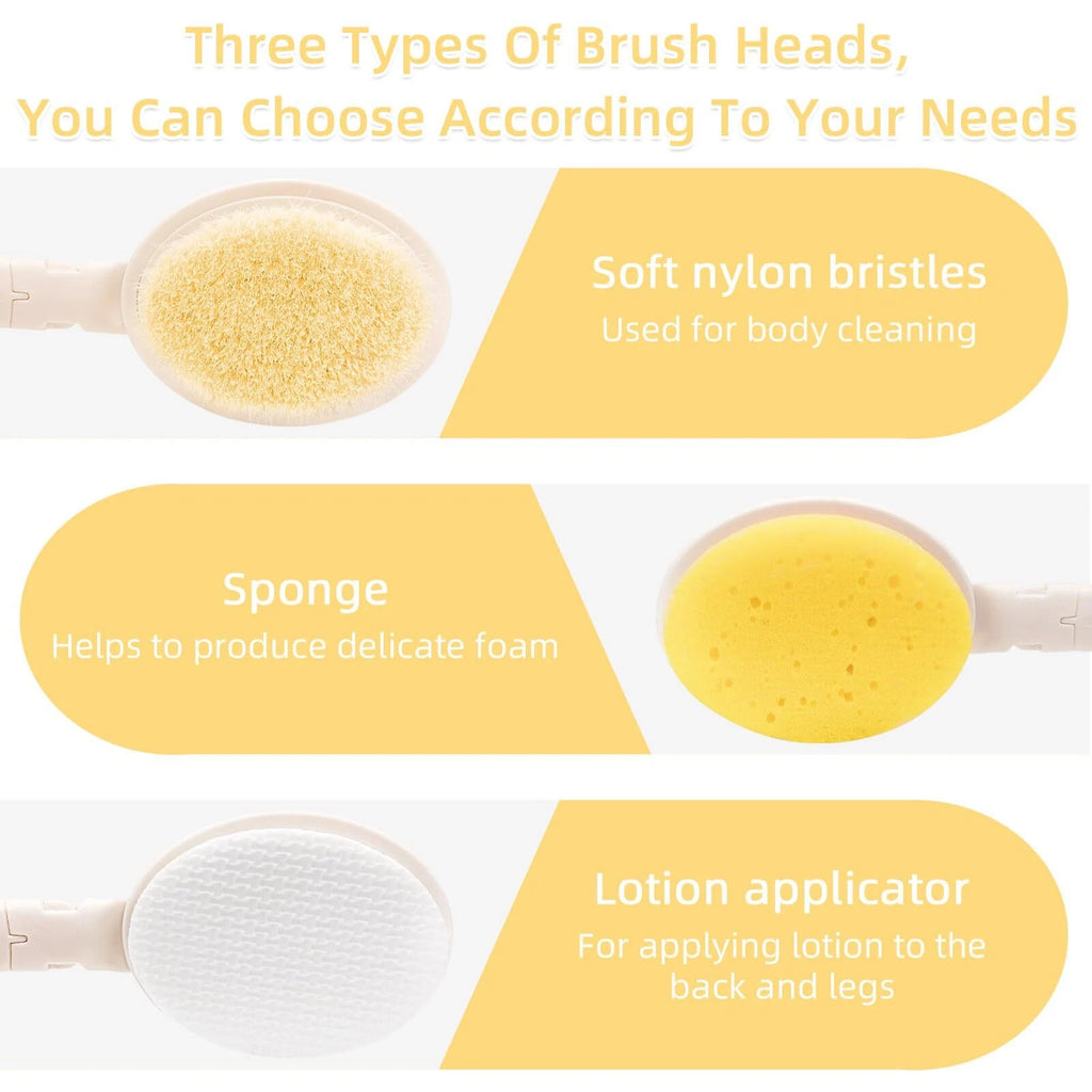 Brush Handle Shower Bath Body 19"long Sponge Set 3 In And Lotion Applicator