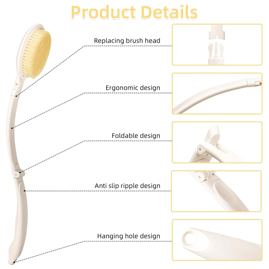 Brush Handle Shower Bath Body 19"long Sponge Set 3 In And Lotion Applicator