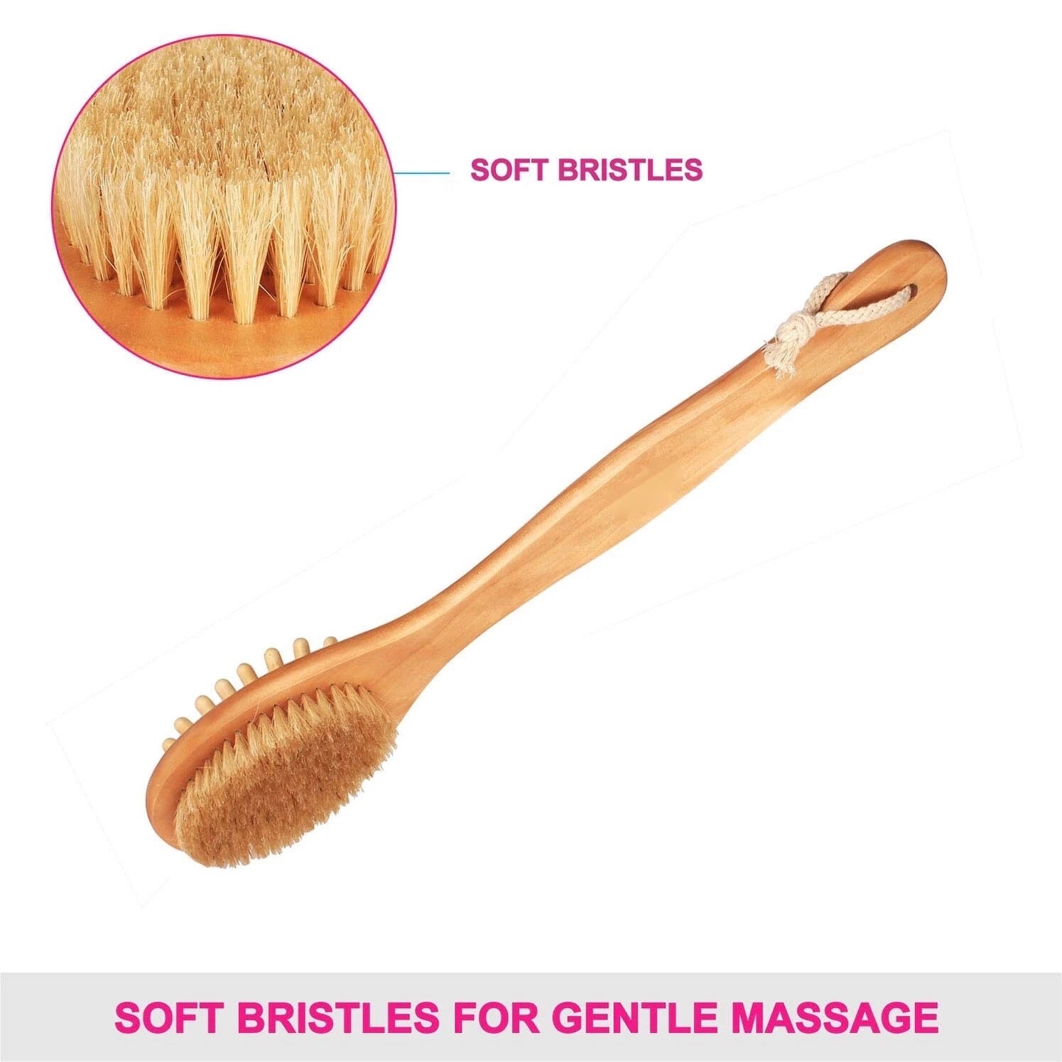 Wooden Handle Bristle Bath Brush, Cellulite Body Scrub Brush, Wooden Bath Brush