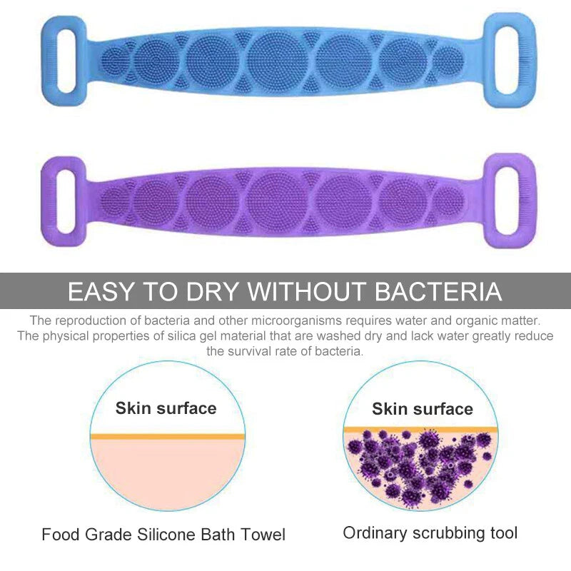 Silicone Bath Towel Rub Body Brush Shower Pull Back Strip Scrubber Exfoliat Lot
