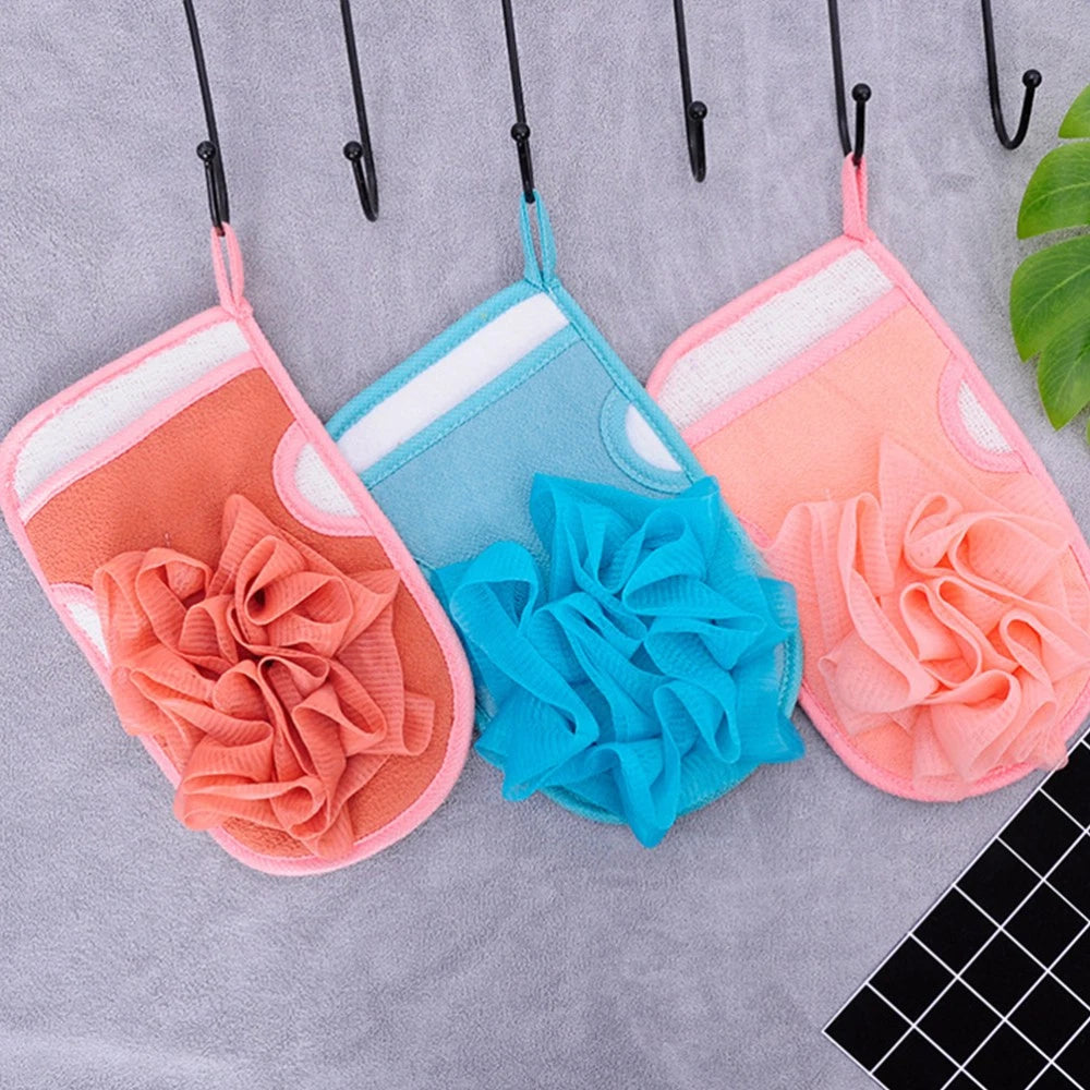3pcs Shower Bath Gloves Brush Exfoliating Back Skin Scrubber Gloves Bath Ball