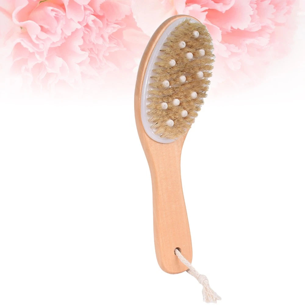 1pc Wood Handle Bath Body Brush Bristle Brush Exfoliating Back Scrubber Shower