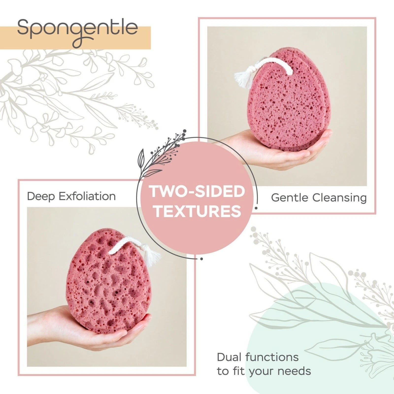 Spongentle Ultra Soft Body Loofah Sponge 2 Pack for Bath and Shower