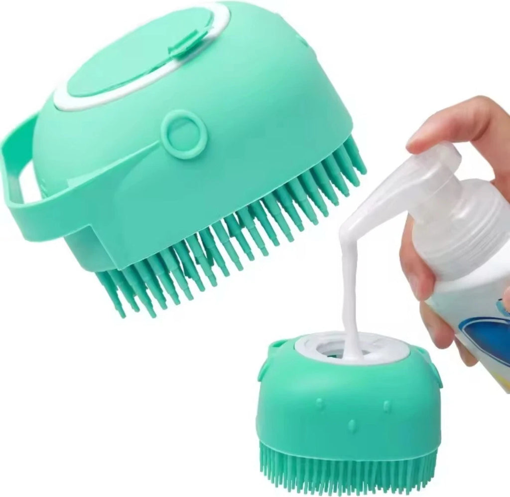 Silicone Pet Brush Massage Bath Brush for Dogs Cat Scrubber Shampoo Dispenser UK