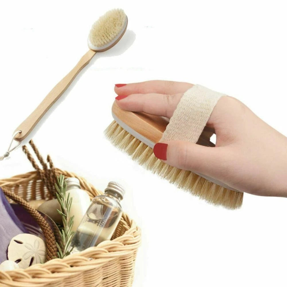 Premium Natural Bristle Bath Shower Body Back Cleaning Tool Spa Scrubber Brush