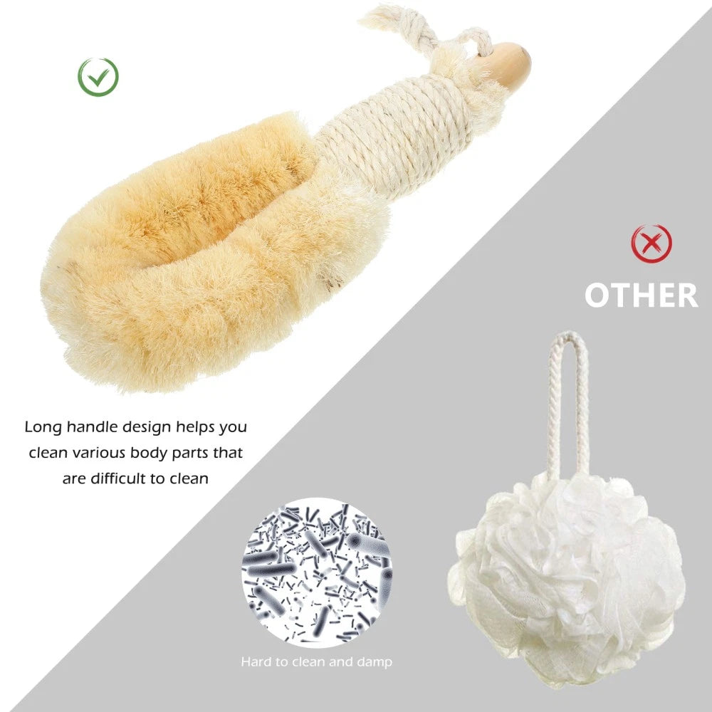 Sisal Shower Brush Body Exfoliator Scrubber Back with Handle Handheld Bath