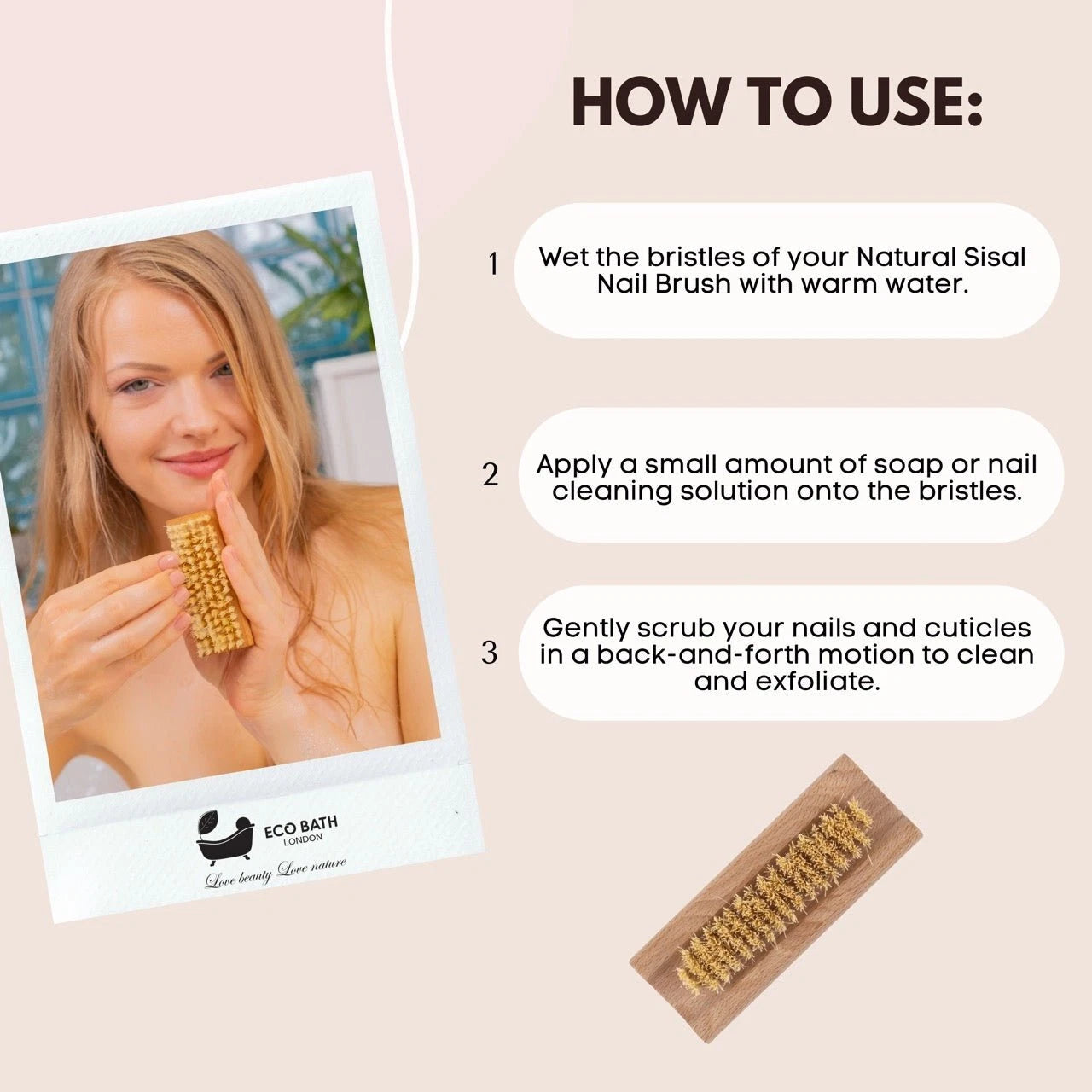 Eco Bath Natural Sisal Nail Brush Collection - Available in Beech Wood, Walnut W