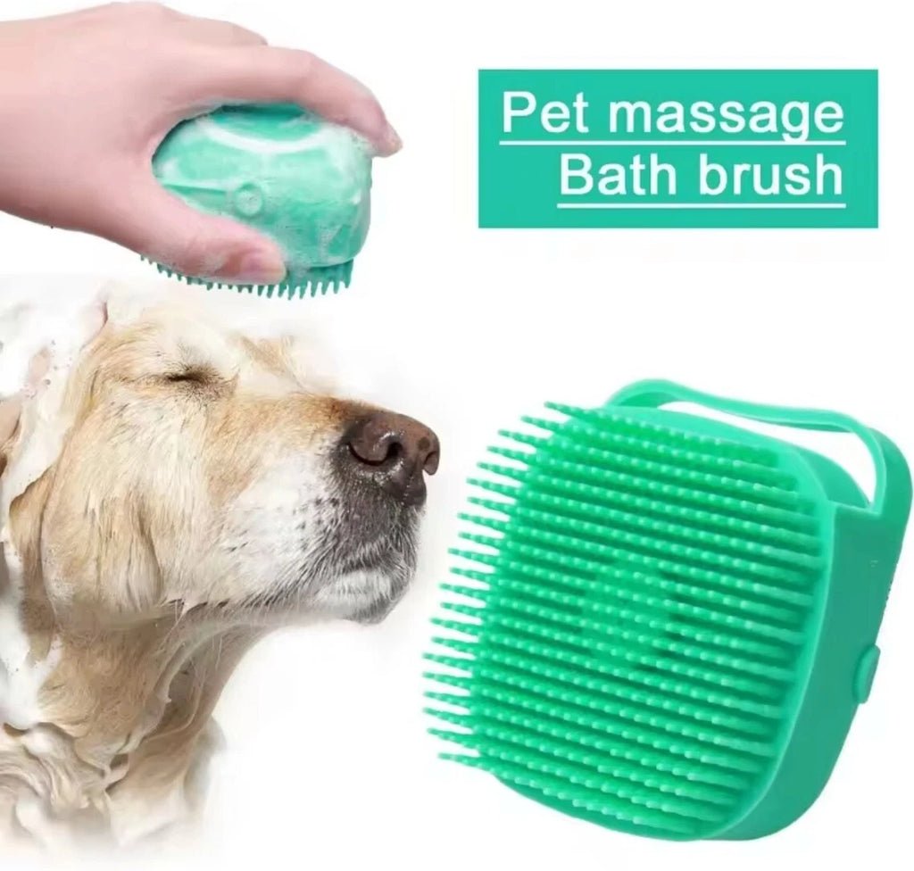 Silicone Pet Brush Massage Bath Brush for Dogs Cat Scrubber Shampoo Dispenser UK