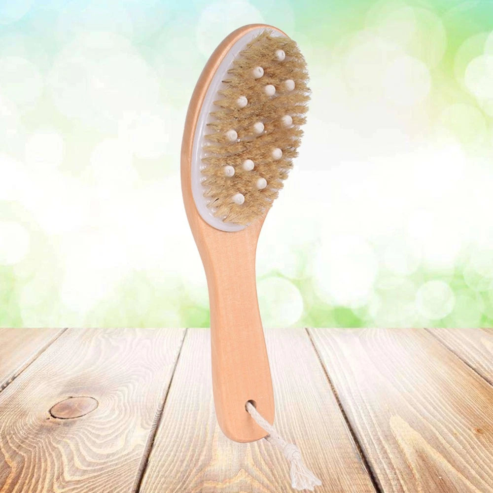 1pc Wood Handle Bath Body Brush Bristle Brush Exfoliating Back Scrubber Shower