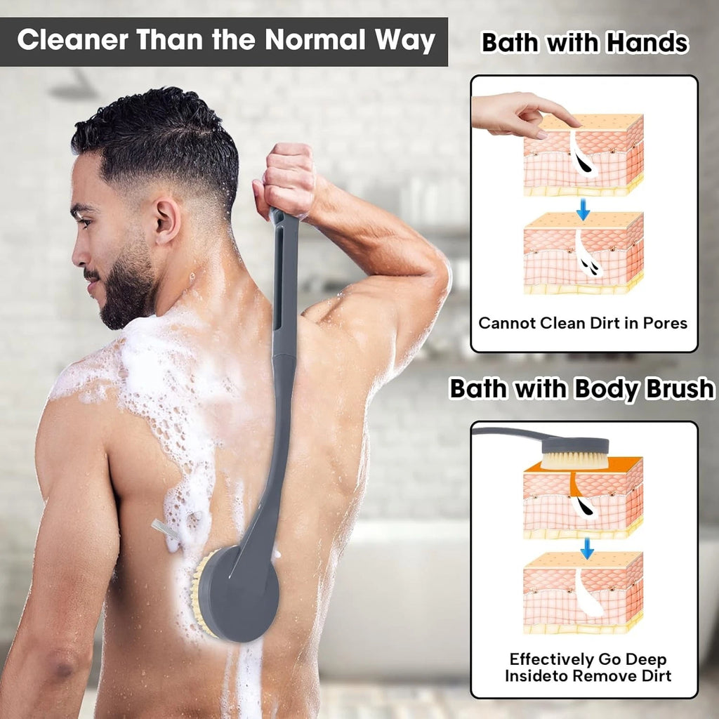 Back Scrubber for Shower,20.5" Bath Brush Long Handle for Deep Cleaning (Grey)