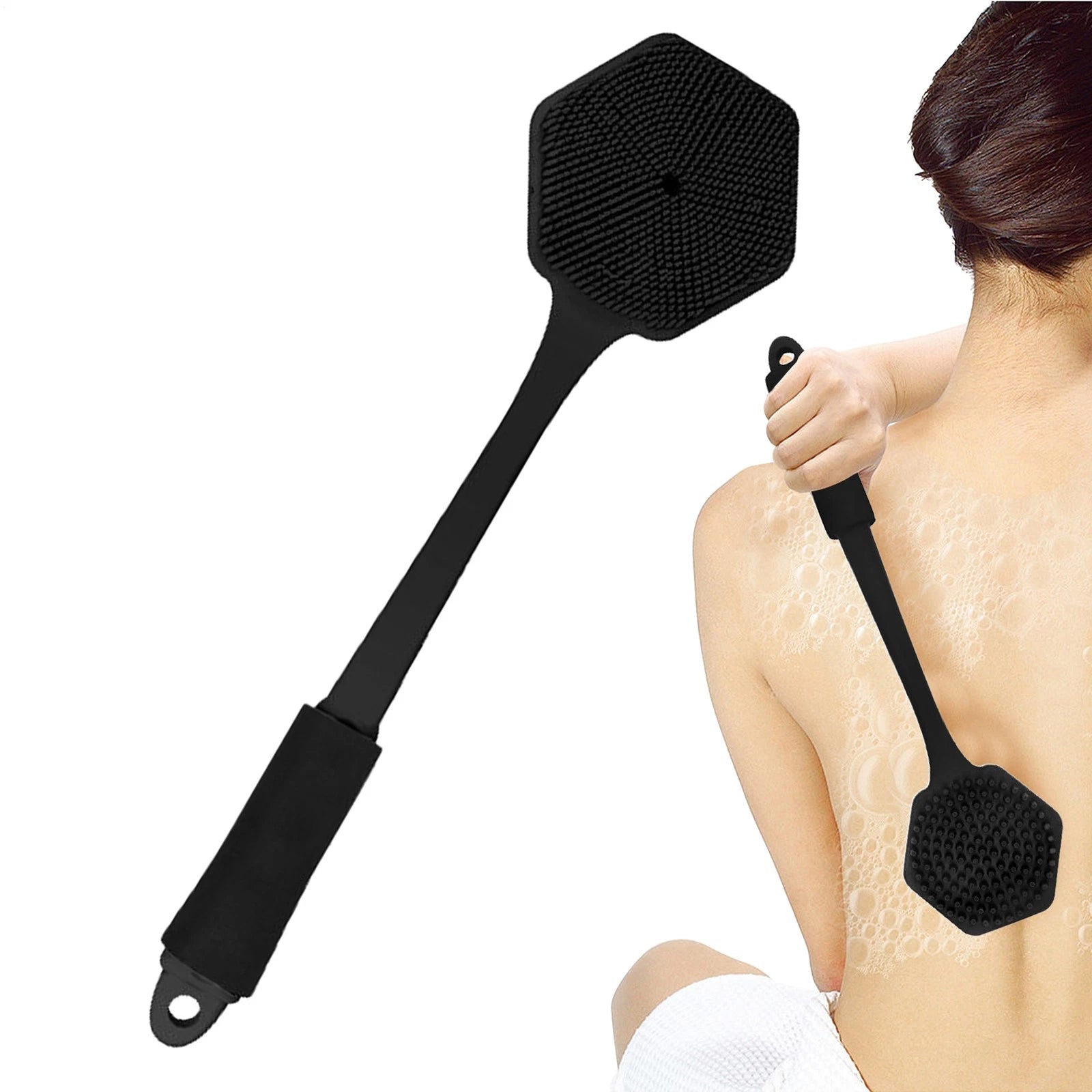 Back Scrubber for Shower Soft Silicone Bath Body Brush with Long Handle