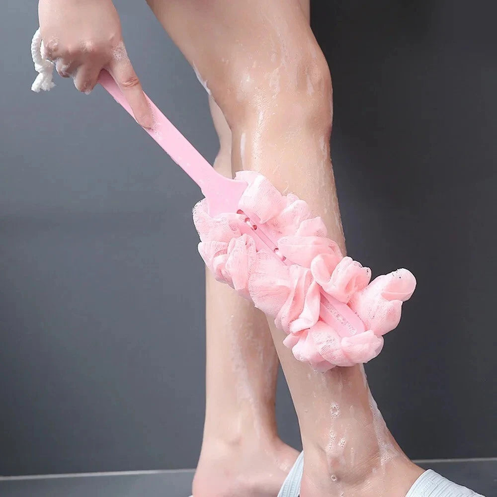 Long Handle Bath Brush - Soft Mesh Back Scrubber Shower Loofah Body Puff