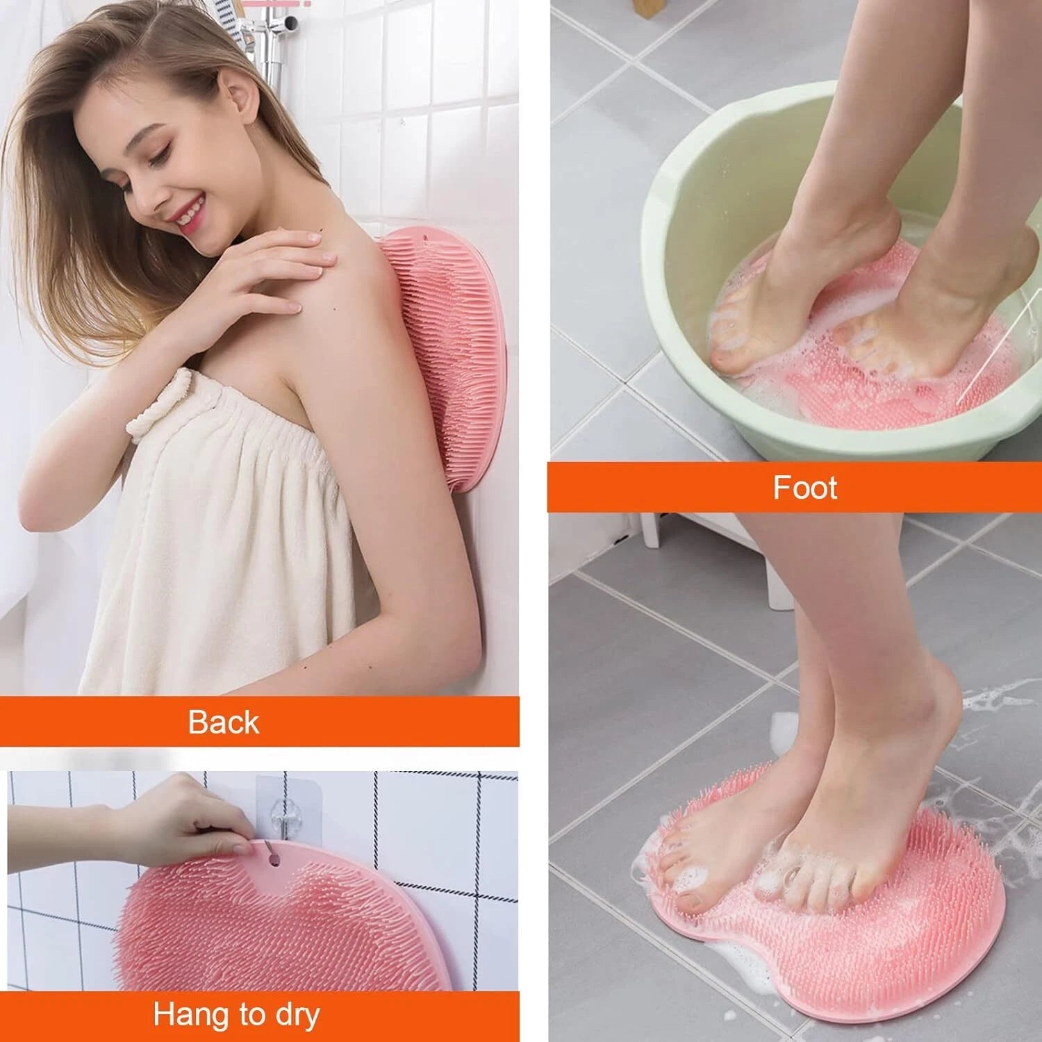 Shower Foot Back Scrubber Massage Pad Body Bath Soft Brush Mat Cleaning Bathroom