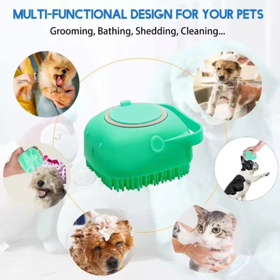 Silicone Pet Brush Massage Bath Brush for Dogs Cat Scrubber Shampoo Dispenser UK