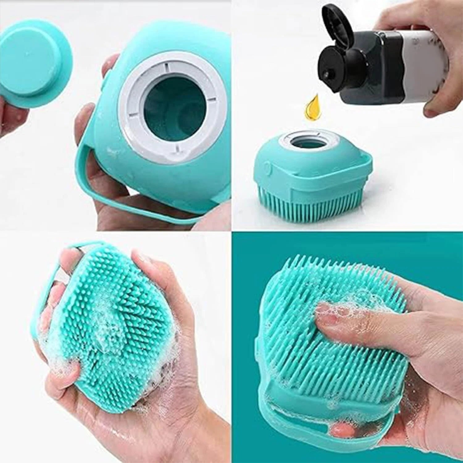 Dog Cat Bath Brush Scrubber with Shampoo or Soap Dispenser | Useful for Grooming