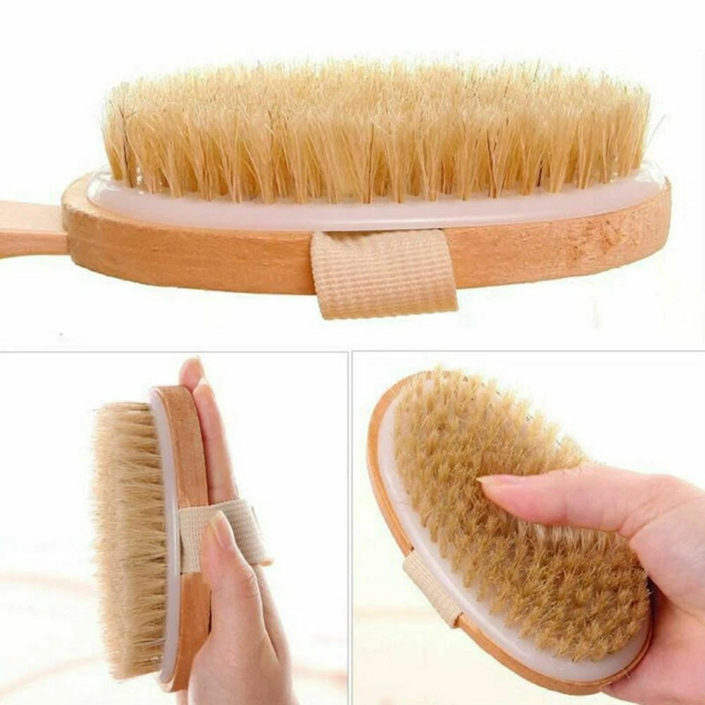 Premium Natural Bristle Bath Shower Body Back Cleaning Tool Spa Scrubber Brush