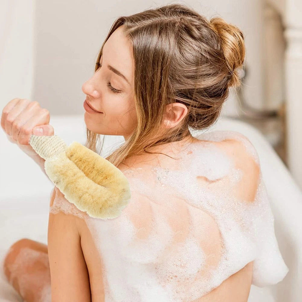 Sisal Shower Brush Body Exfoliator Scrubber Back with Handle Handheld Bath