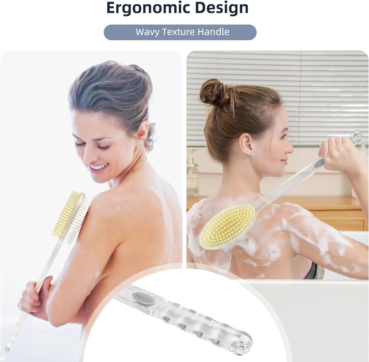 Back Scrubber Long Handle Shower Back Brush Dual-Sided With Stiff/Soft Bristles