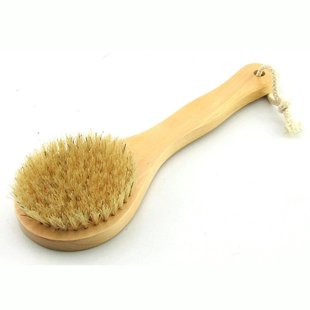 Short Handle Body Brush Wooden Bath Brush for Shoulder Back Dry Brushing