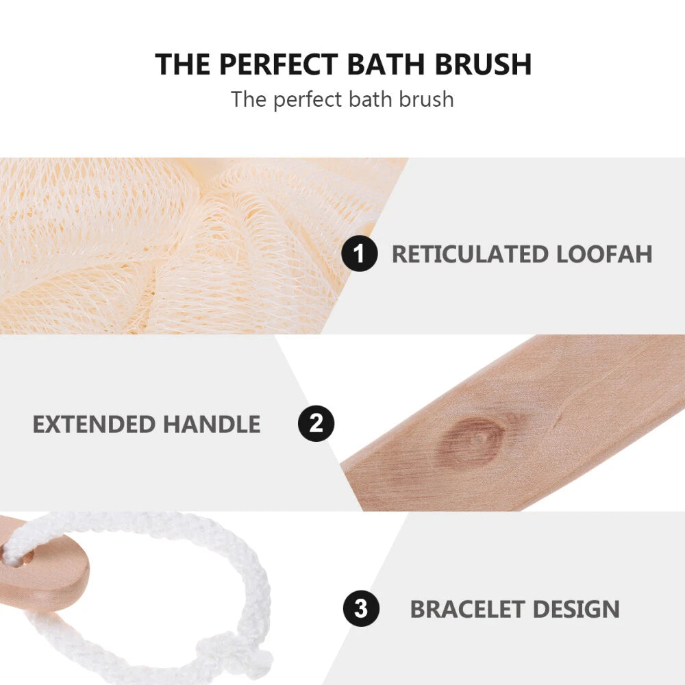 Back Wash Loofah Sponge Stick Bum Scrubber for Shower Mesh Bath Brush Pouf Man
