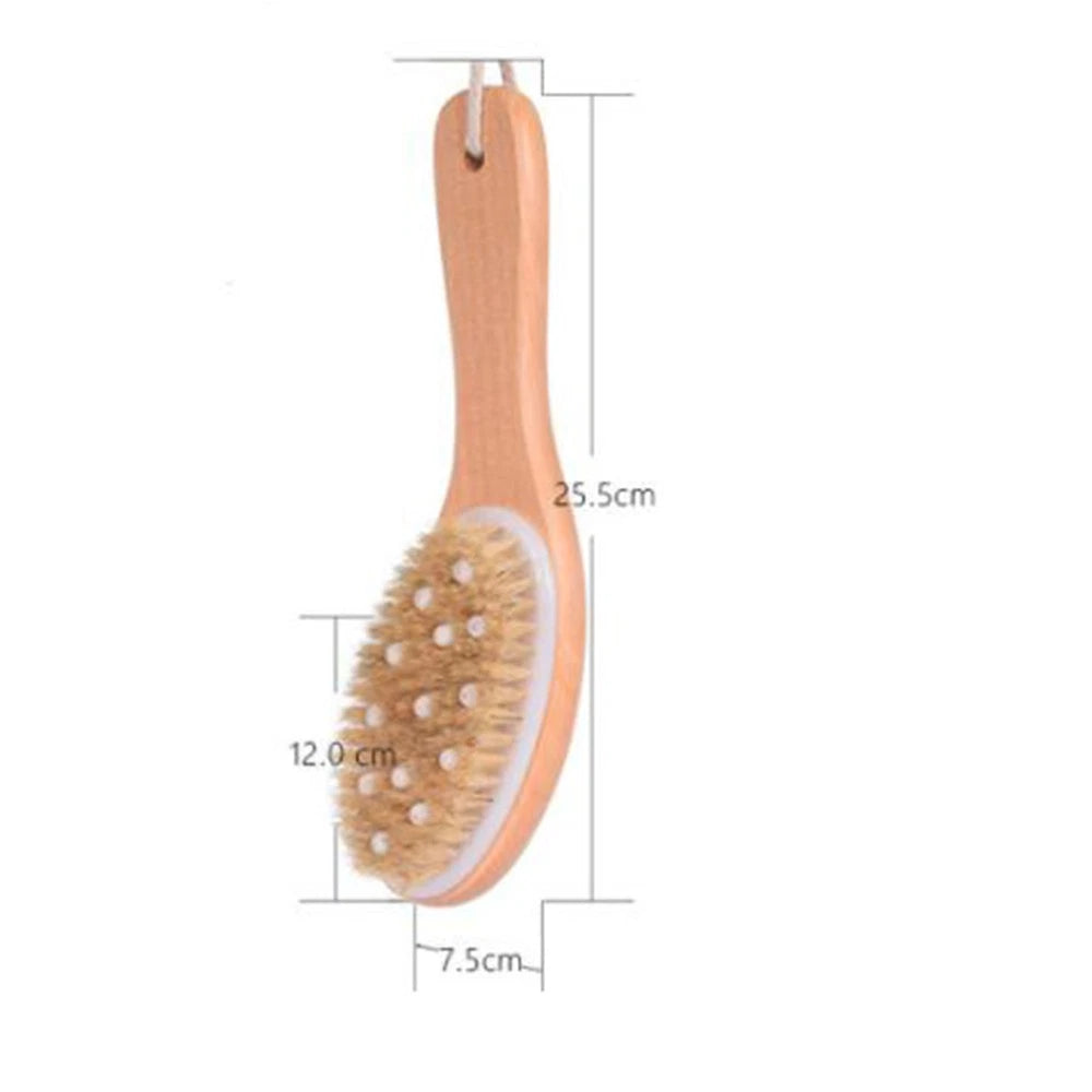 1pc Wood Handle Bath Body Brush Bristle Brush Exfoliating Back Scrubber Shower