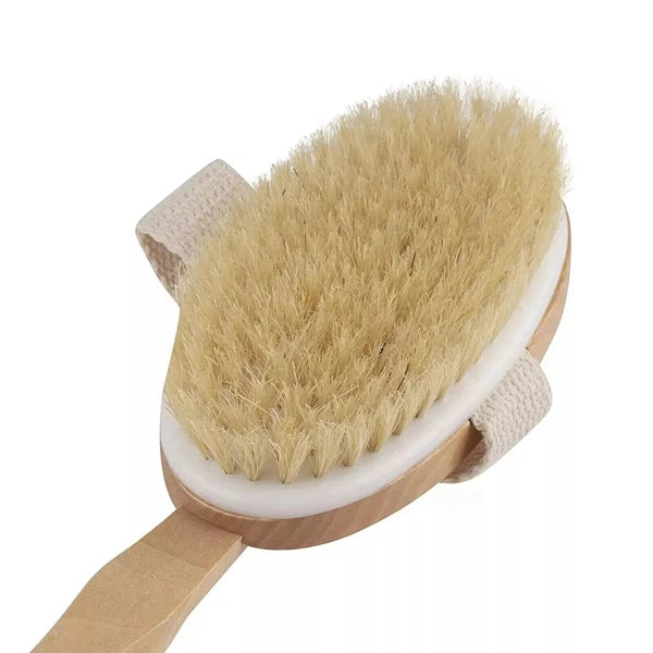 15.7" Long Handle Bath Brush Natural Bristles Body Back Shower Washing Scrubber