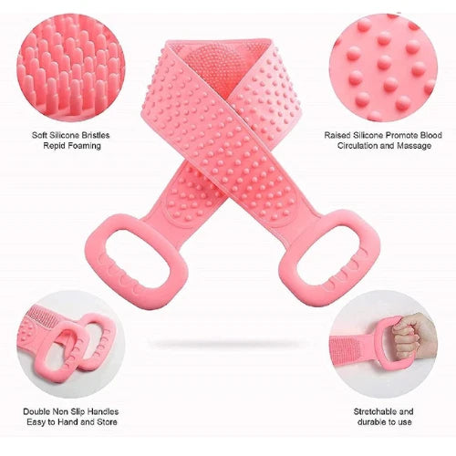 Silicone Body Back Scrubber Double Side Bathing Brush for Skin Deep Cleaning