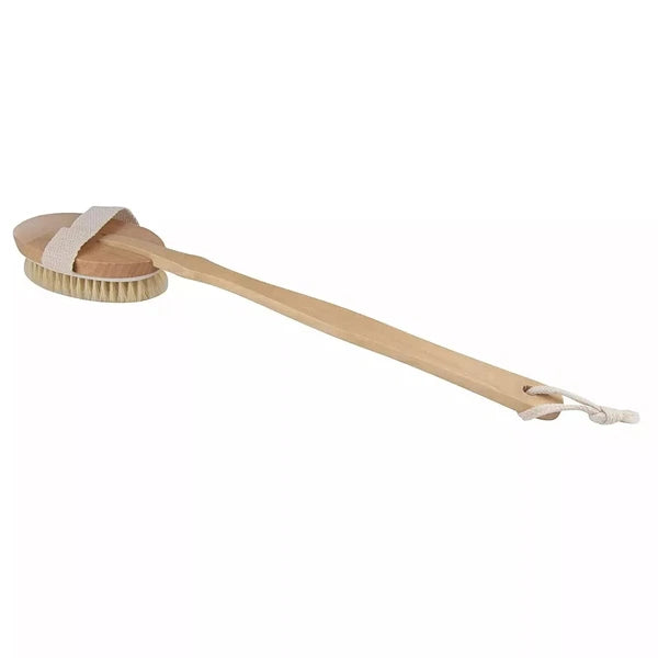15.7" Long Handle Bath Brush Natural Bristles Body Back Shower Washing Scrubber