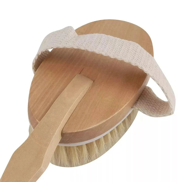 15.7" Long Handle Bath Brush Natural Bristles Body Back Shower Washing Scrubber