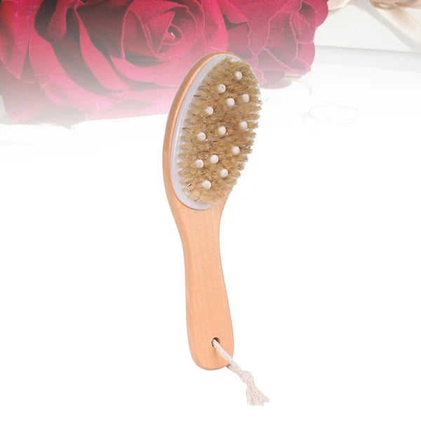 1pc Wood Handle Bath Body Brush Bristle Brush Exfoliating Back Scrubber Shower