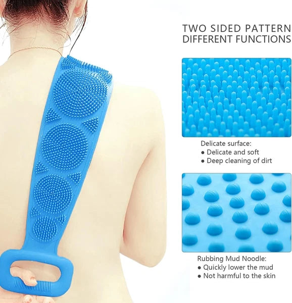 Silicone Bath Towel Rub Body Brush Shower Pull Back Strip Scrubber Exfoliating