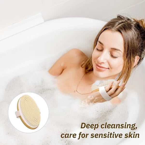 Dry Brushing Body Brush with Soft and Stiff Natural Bristles, Body Exfoliating