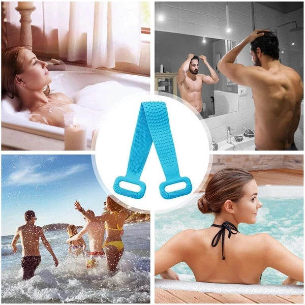 Silicone Bath Towel Rub Body Brush Shower Pull Back Strip Scrubber Exfoliat Lot