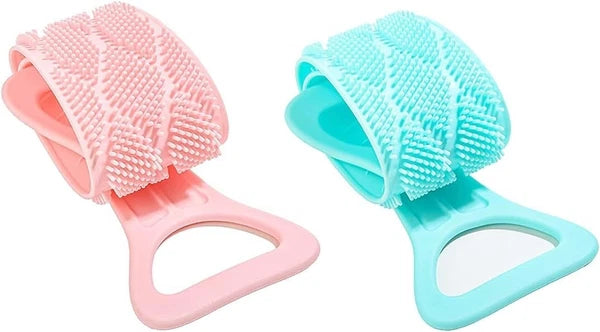 2X Double Sided Back Scrubber Bath Shower Belt Brush with Silicon Long Body