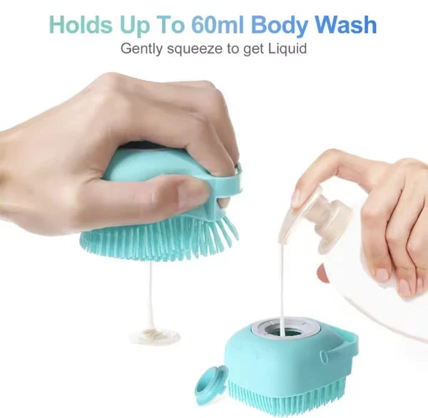 Silicone Pet Brush Massage Bath Brush for Dogs Cat Scrubber Shampoo Dispenser UK