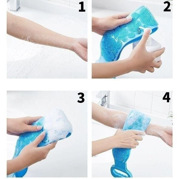 Silicone Bath Towel Rub Body Brush Shower Pull Back Strip Scrubber Exfoliating