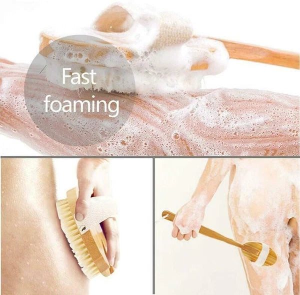 Premium Natural Bristle Bath Shower Body Back Cleaning Tool Spa Scrubber Brush