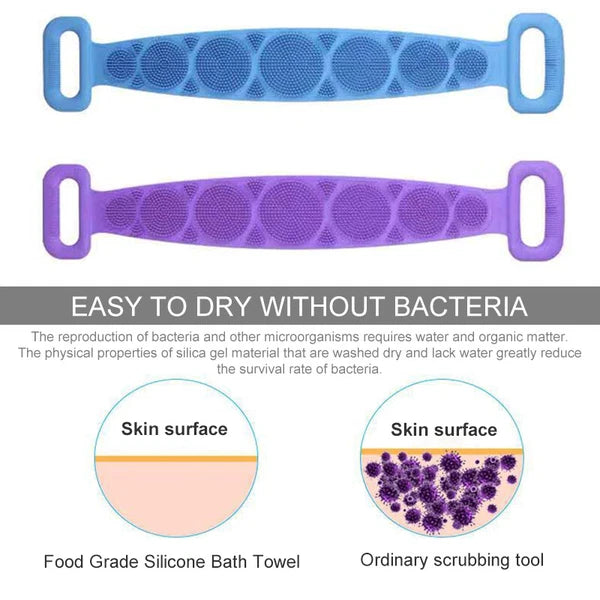 Silicone Bath Towel Rub Body Brush Shower Pull Back Strip Scrubber Exfoliating