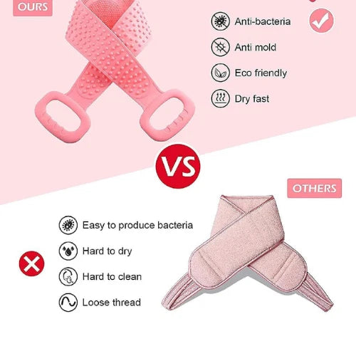 Silicone Body Back Scrubber Double Side Bathing Brush for Skin Deep Cleaning