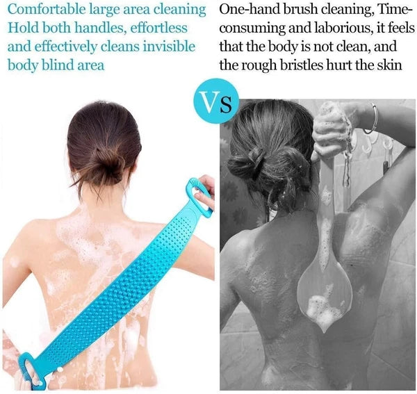 Silicone Bath Towel Rub Body Brush Shower Pull Back Strip Scrubber Exfoliat Lot